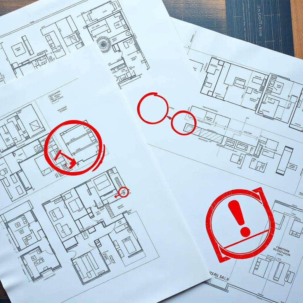 Construction blueprint with error markup